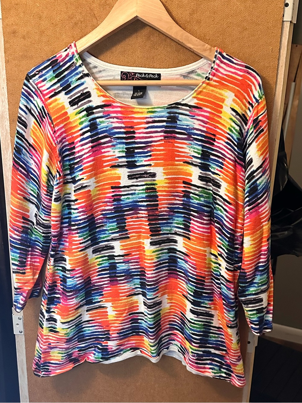 Peck & Peck Multicolor Brushed Stripe Long Sleeve Top